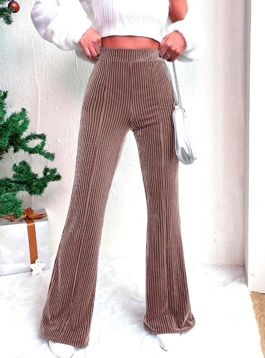 Damen Hochtaillierte gerippte Samt-Hose mit weitem Bein Shop Nory