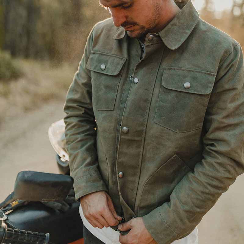 Herren Gewachste Canvas-Arbeiterjacke mit Klappentaschen und Druckknopfverschluss Shop Nory