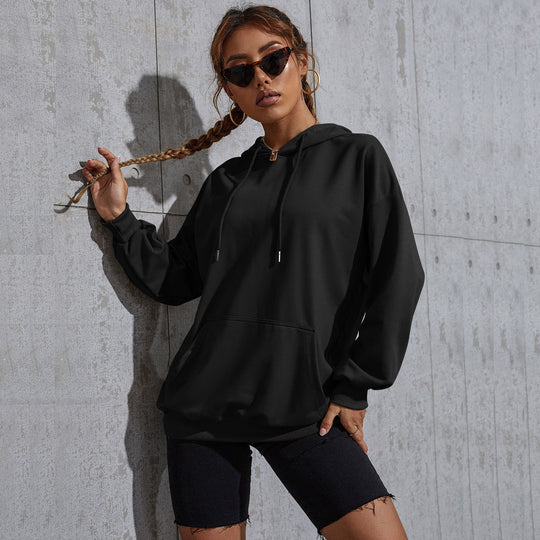 Damen Oversize-Kapuzenpullover mit Kängurutasche und gerippten Bündchen Shop Nory