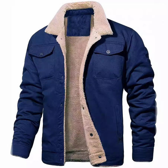 Herren Sherpa-gefütterte Canvas-Truckerjacke mit Teddyfell-Innenfutter und Hemdkragen Shop Nory