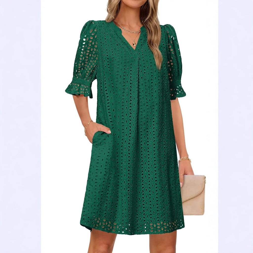 Damen luftiges Blumenkleid mit eleganten Lochdetails