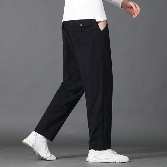 Herren Geradlinige Rib-Struktur Lounge-Hose mit Elastikbund und Klappentasche Shop Nory