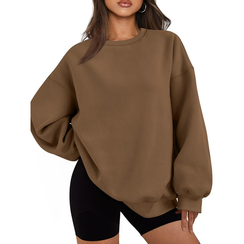 Damen nan Oversized Rundhals-Sweatshirt mit überschnittener Schulter, weichem Fleece-Innenfutter und gerippten Bündchen Shop Nory
