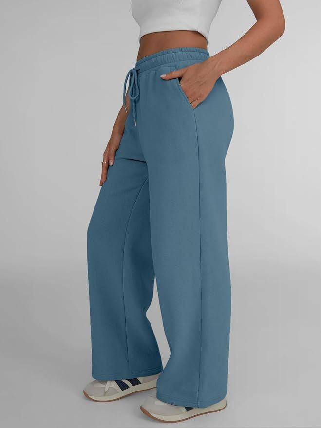 Damen nan weite Loungehose mit hohem Elastikbund, verstellbarem Kordelzug und fließender Palazzosilhouette Shop Nory