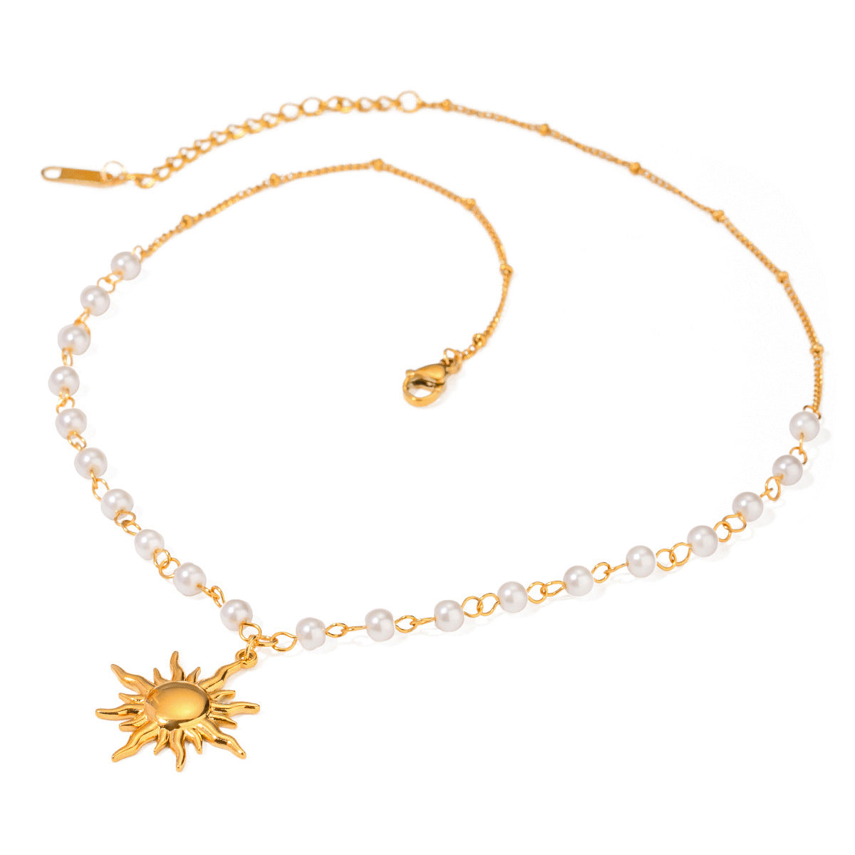 Damen Halskette mit Sonnenanhänger und Perlenakzenten Shop Nory