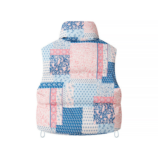 Damen Gesteppte Kurzweste mit Stehkragen, Patchwork-Bandana‑Print und Kordelzug Shop Nory