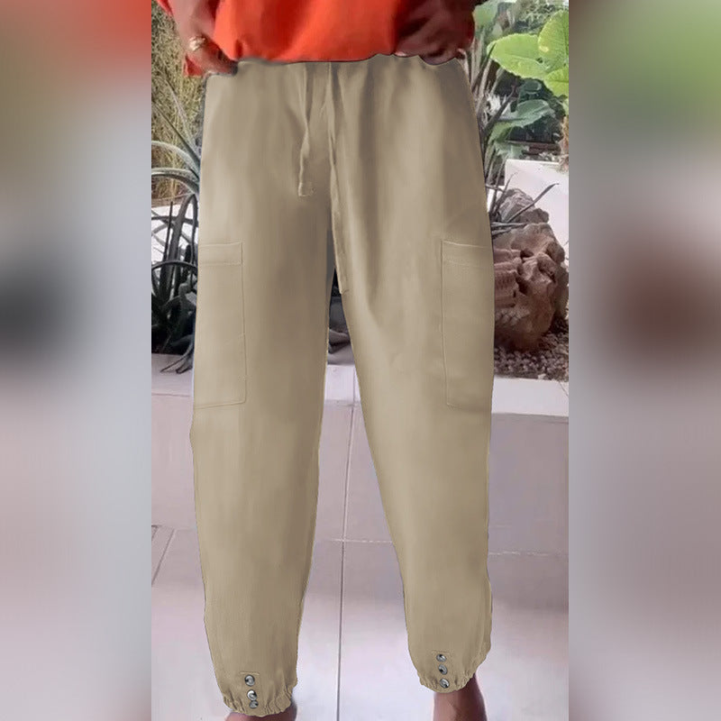 Damen Cargo-Jogginghose mit Kordelzug, aufgesetzten Taschen und Knopfmanschetten Shop Nory