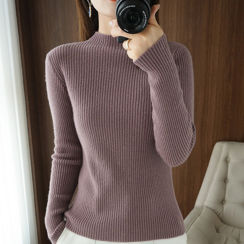 Damen Luxus-Feinstrickpullover mit schmaler Rippenstruktur und kurzem Stehkragen Shop Nory