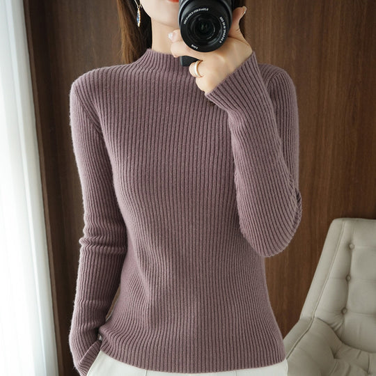 Damen Luxus-Feinstrickpullover mit schmaler Rippenstruktur und kurzem Stehkragen Shop Nory