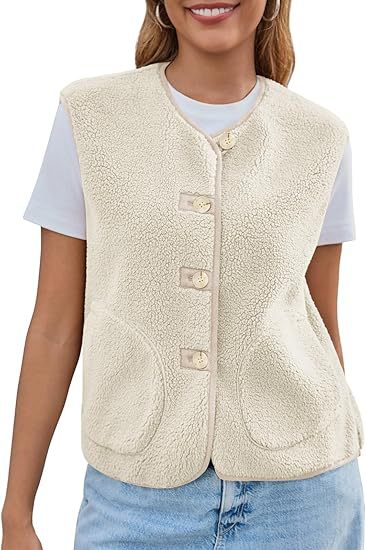 Damen Teddy-Fleeceweste mit Knopfleiste und Eingrifftaschen Shop Nory