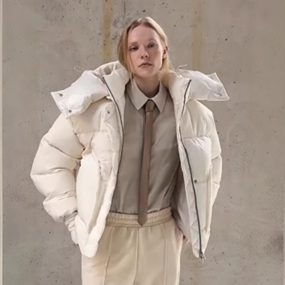 Damen Oversize Wattierte Pufferjacke mit extra hohem Stehkragen, zweifachem Frontreißverschluss und kastiger Silhouette Shop Nory