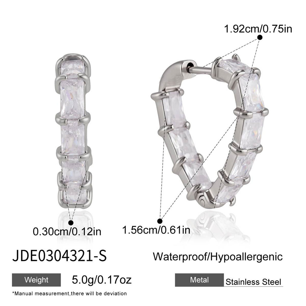 Damen Creolen mit funkelnden rechteckigen Kristallen und hypoallergenem Edelstahl Shop Nory