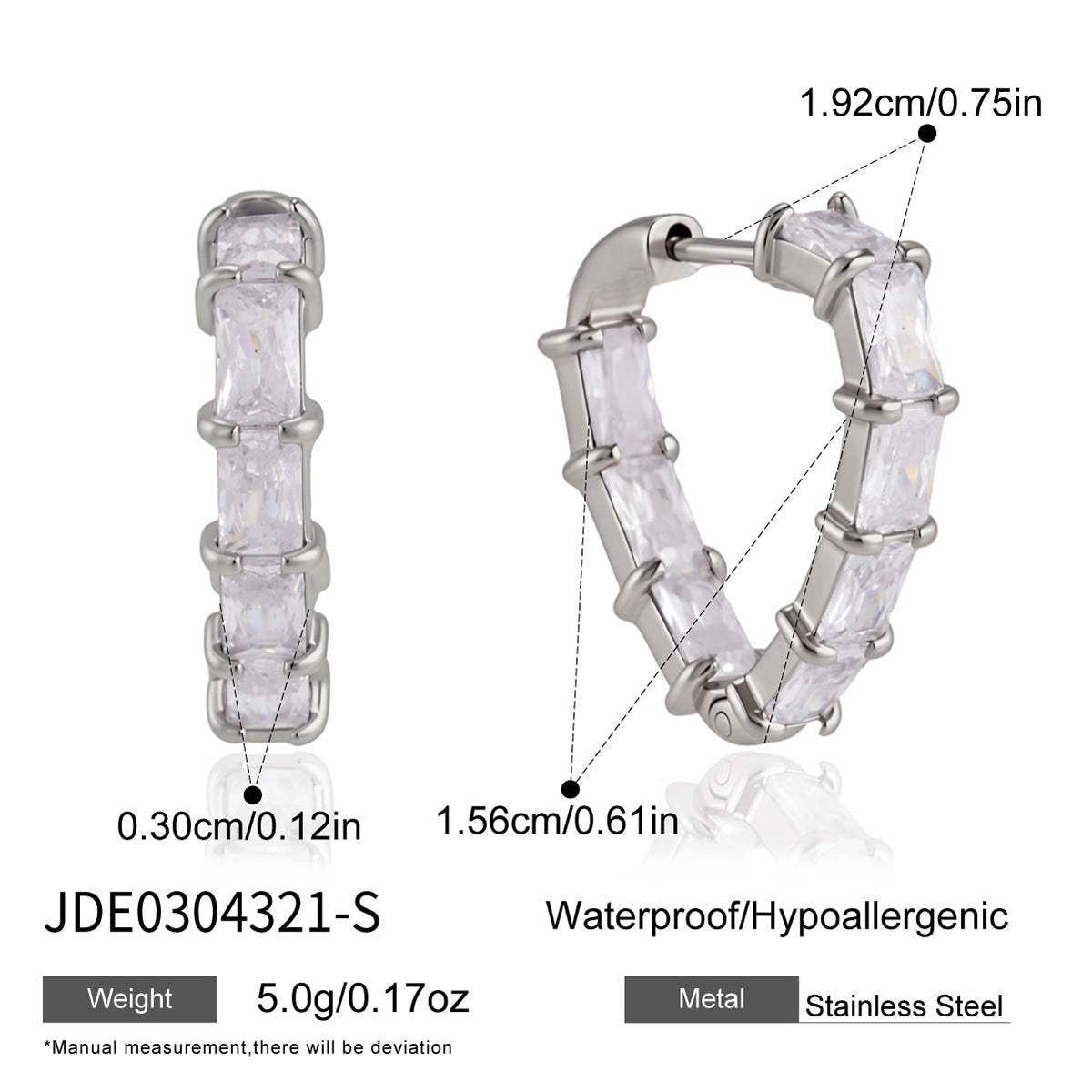 Damen Creolen mit funkelnden rechteckigen Kristallen und hypoallergenem Edelstahl Shop Nory