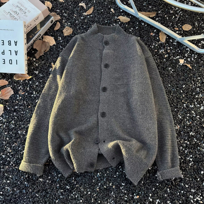 Unisex Oversized Wollmix-Cardigan mit Rundhalsausschnitt, Knopfleiste und geripptem Saum Shop Nory