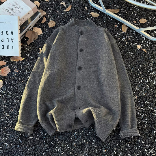 Unisex Oversized Wollmix-Cardigan mit Rundhalsausschnitt, Knopfleiste und geripptem Saum Shop Nory