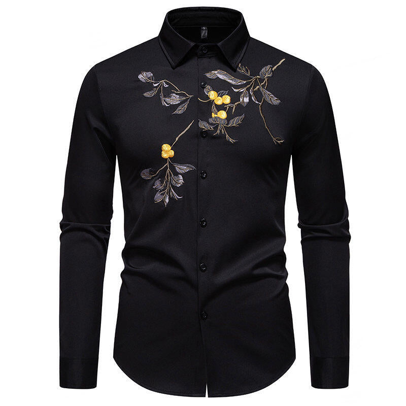 Herren Elegant besticktes Langarmhemd