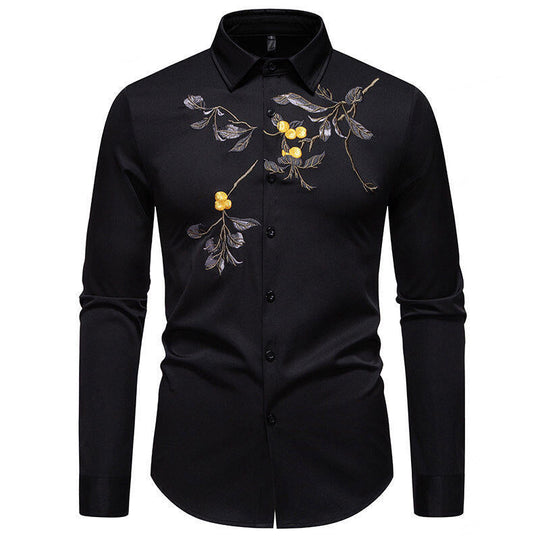 Herren Elegant besticktes Langarmhemd