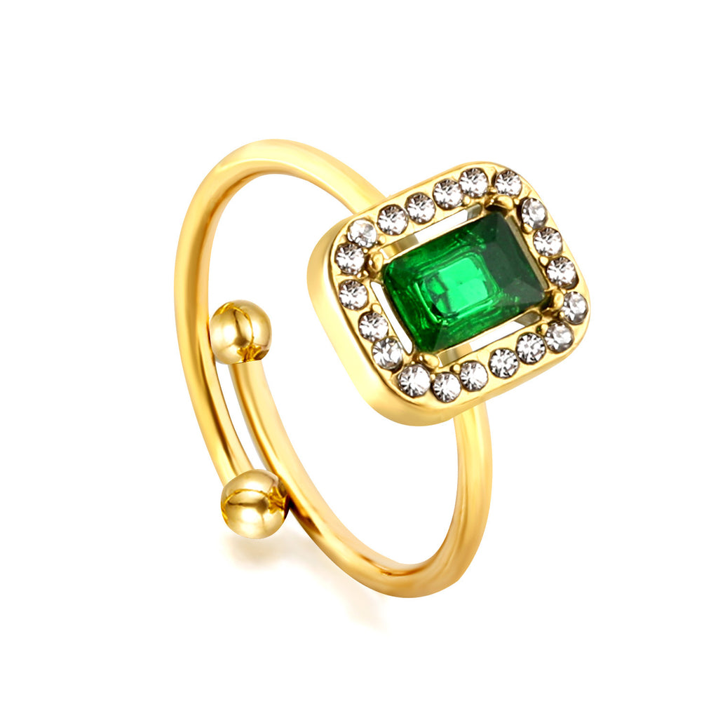 Damen Ring mit grünem Kristall und funkelndem Zirkonia-Rahmen Shop Nory