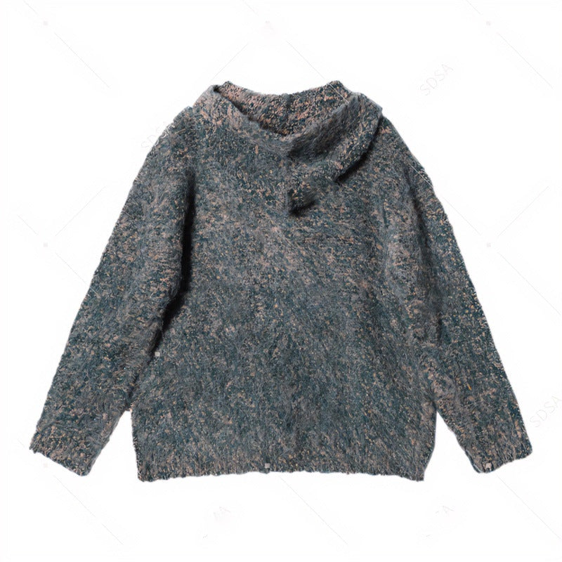 Damen Flauschige Kapuzen-Strickjacke mit Knopfleiste und melierter Bouclé-Optik Shop Nory