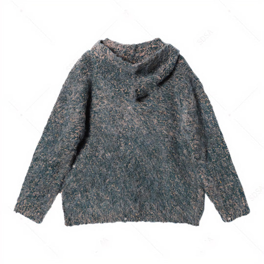 Damen Flauschige Kapuzen-Strickjacke mit Knopfleiste und melierter Bouclé-Optik Shop Nory