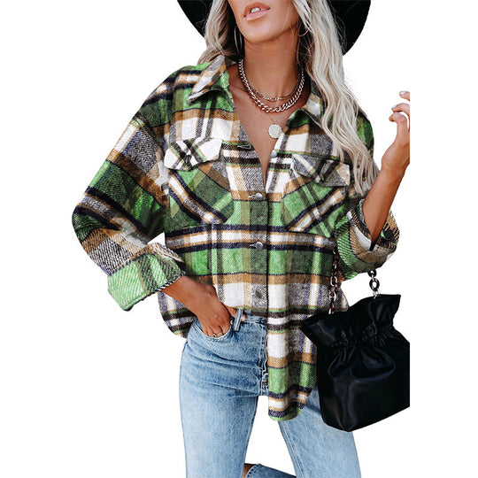 Damen Oversized Hemdjacke im karrierten Flanell-Look mit Brusttaschen Shop Nory