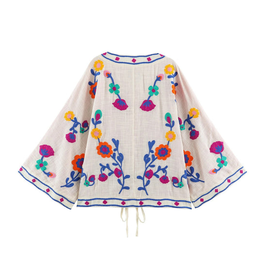 Damen bestickter Kimono-Cardigan mit floraler Stickerei Shop Nory