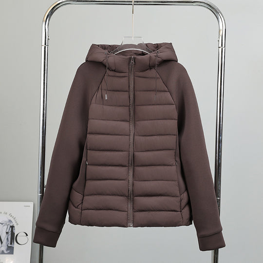 Damen nan gesteppte Hybridjacke mit Kapuze, Softshell-Ärmeln und leichter Thermoisolierung Shop Nory