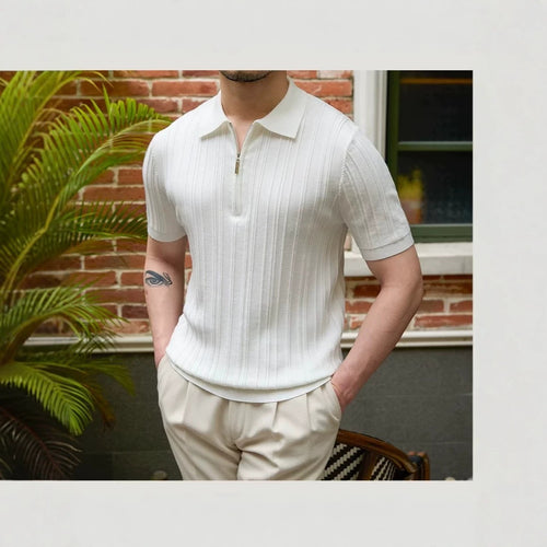 Herren Modisches Kurzarm-Polohemd mit Halbreißverschluss Shop Nory
