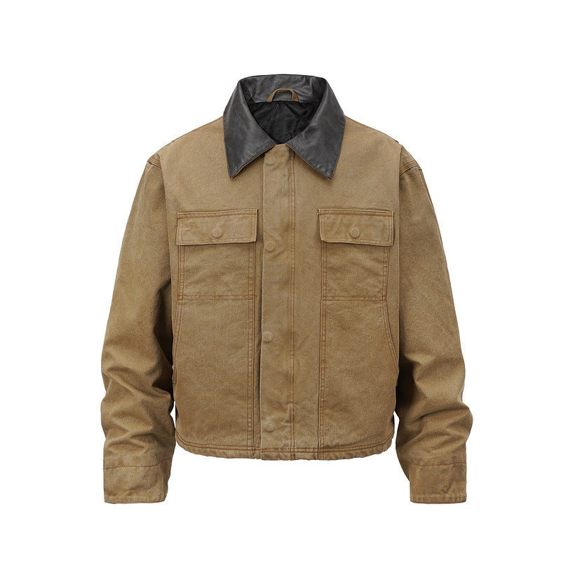 Herren Canvas-Fieldjacke im Overshirt-Look mit Lederkragen und aufgesetzten Pattentaschen Shop Nory