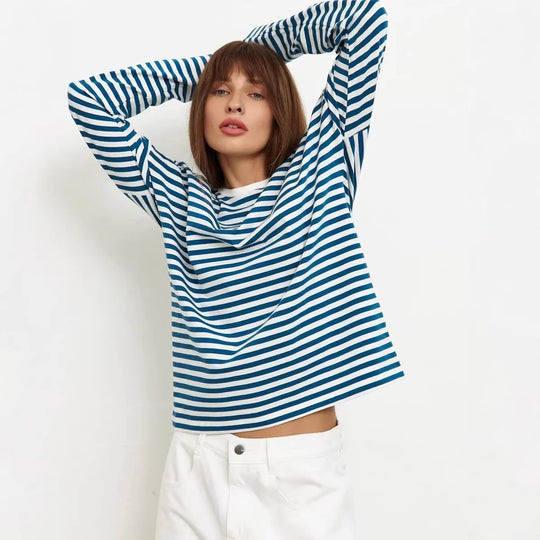 Damen Lässiges gestreiftes Langarmshirt Shop Nory