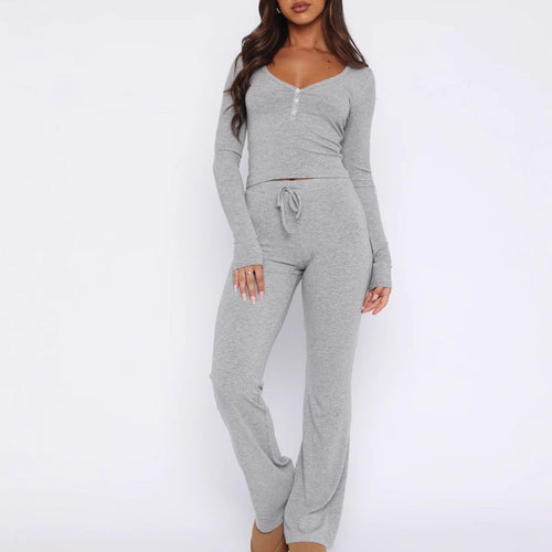Damen gemütliches Lounge-Set mit langem Oberteil und flared Hose