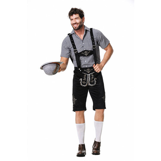 Herren nan bayerisches Trachten-Set Kniebundhose mit besticktem Vorderspiegel und verstellbaren Hosenträgern Shop Nory