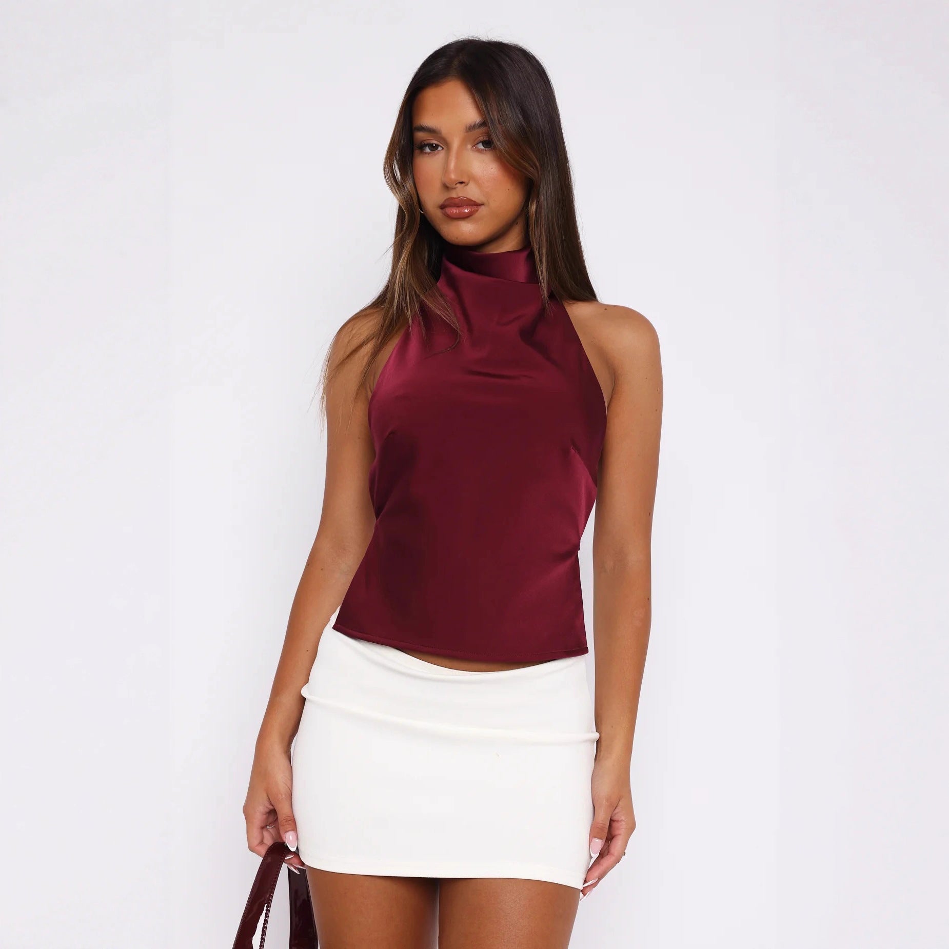 Damen Elegantes Hochgeschlossenes Top aus Satin