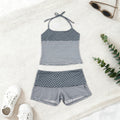 Damen Bikini-Set mit gestreiftem Oberteil und kurzer Hose Shopnory