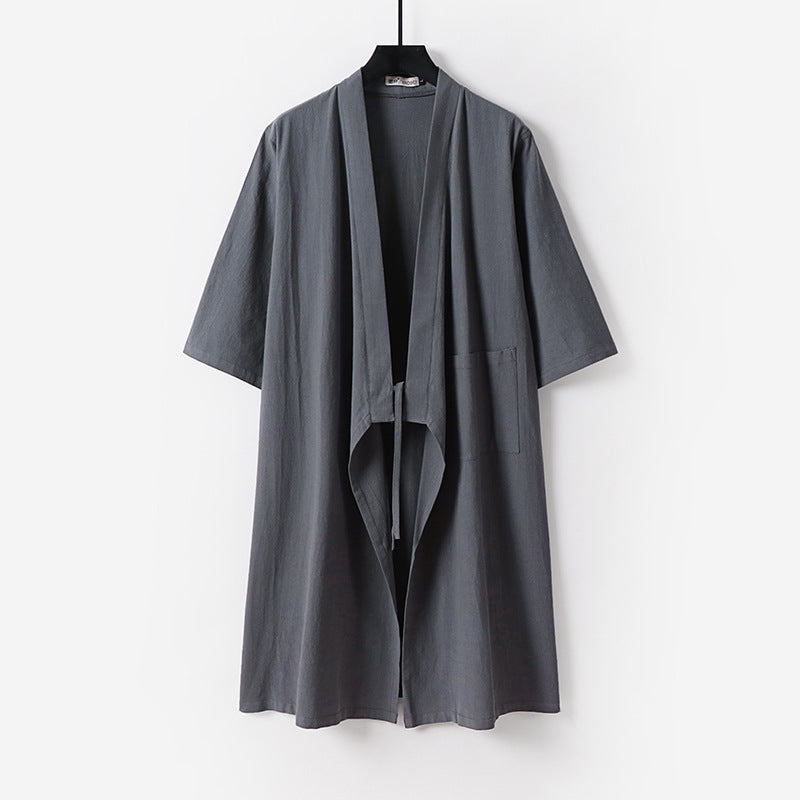 Unisex Oversize Kimono-Mantel aus Baumwollmischung mit Bindeband und Dreiviertelärmeln Shop Nory