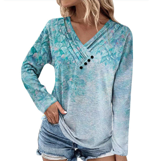 Damen Gerippter V-Ausschnitt Pullover mit Farbverlauf, Zierknöpfen und legerer Passform Shop Nory