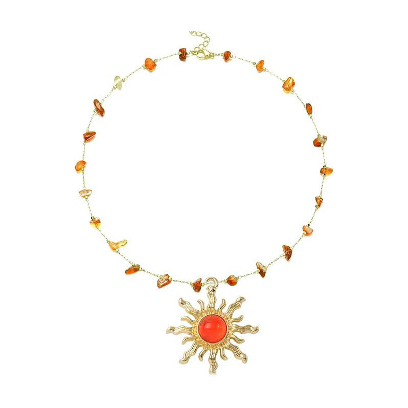 Damen Halskette mit strahlendem Sonnenanhänger und natürlichem Edelsteindekor Shop Nory