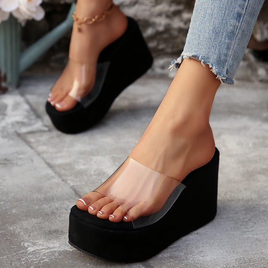 Damen Plateau-Sandalen mit transparentem Riemen und rutschfester Sohle