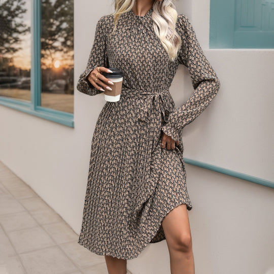 Damen Midikleid mit Stehkragen, taillierter Schärpe & asymmetrischem Saum Shop Nory