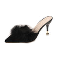 Damen Elegante Mules mit luxuriösen Federn und schickem Absatz