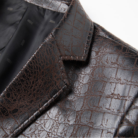 Herren Blazer mit Krokoprägung aus veganem Leder und Zweiknopf-Silhouette Shop Nory