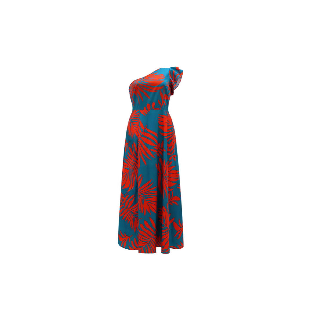 Damen Maxikleid mit asymmetrischen Rüschen und hohem Schlitz