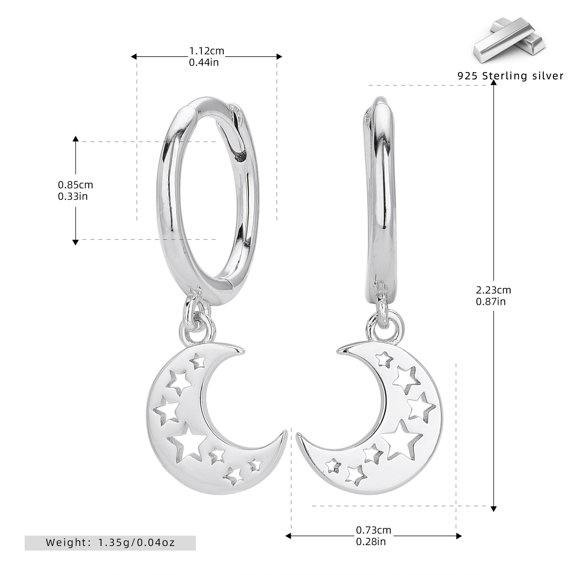 Damen Ohrhänger mit mondförmigem Design aus 925 Sterling Silber Shop Nory