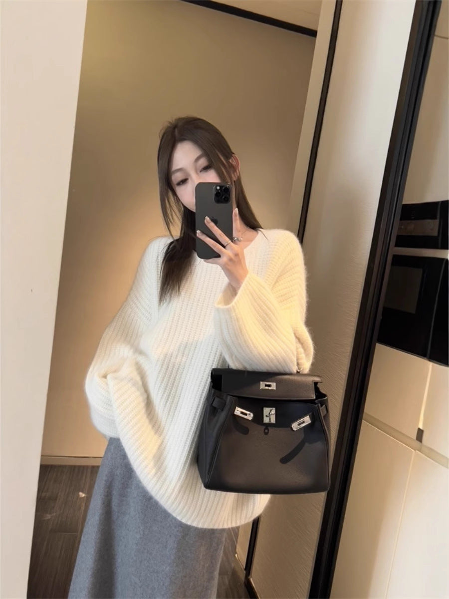 Damen Oversize Flauschpullover im Mohair‑Look mit strukturierter Rippenoptik Shop Nory