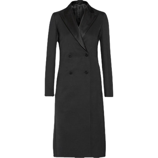 Damen taillierter Longcoat im Smoking‑Look mit Schalkragen Shop Nory