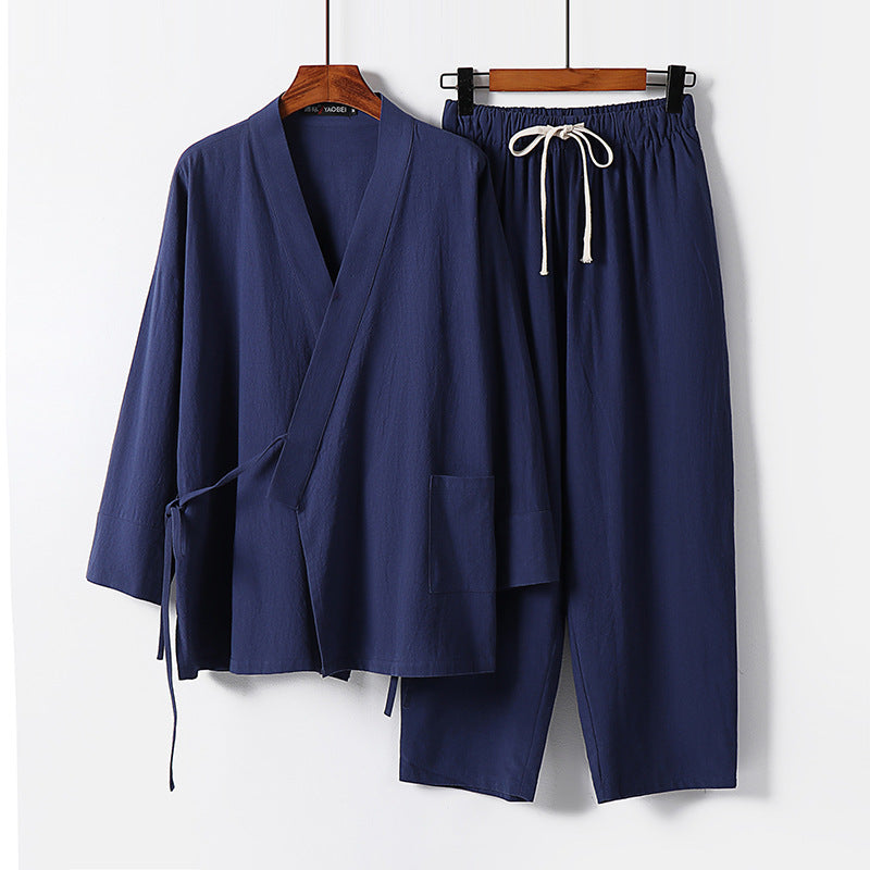 Unisex Leichtes Kimono-Lounge-Set aus weichfallendem Baumwoll-Mix mit Tunnelzughose Shop Nory