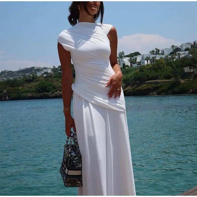 Damen Maxikleid mit innovativem Wickeldesign und eleganter Drapierung