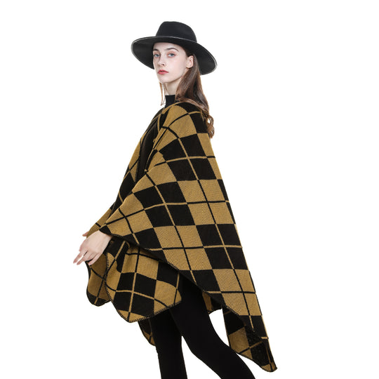 Damen Oversize-Cape im Plaid‑Deckenstil aus Wollmix mit offenem Fall Shop Nory