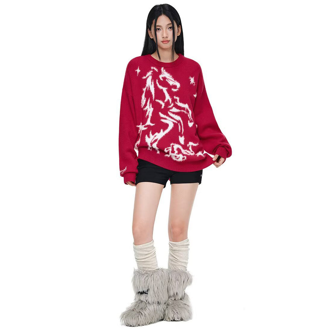 Damen Kuscheliger Oversized Pullover mit Einhornmotiv Shop Nory