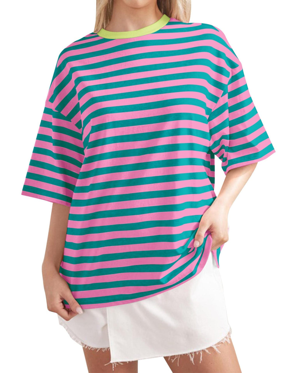 Damen Lässiges Oversized T-Shirt mit breiten Streifen